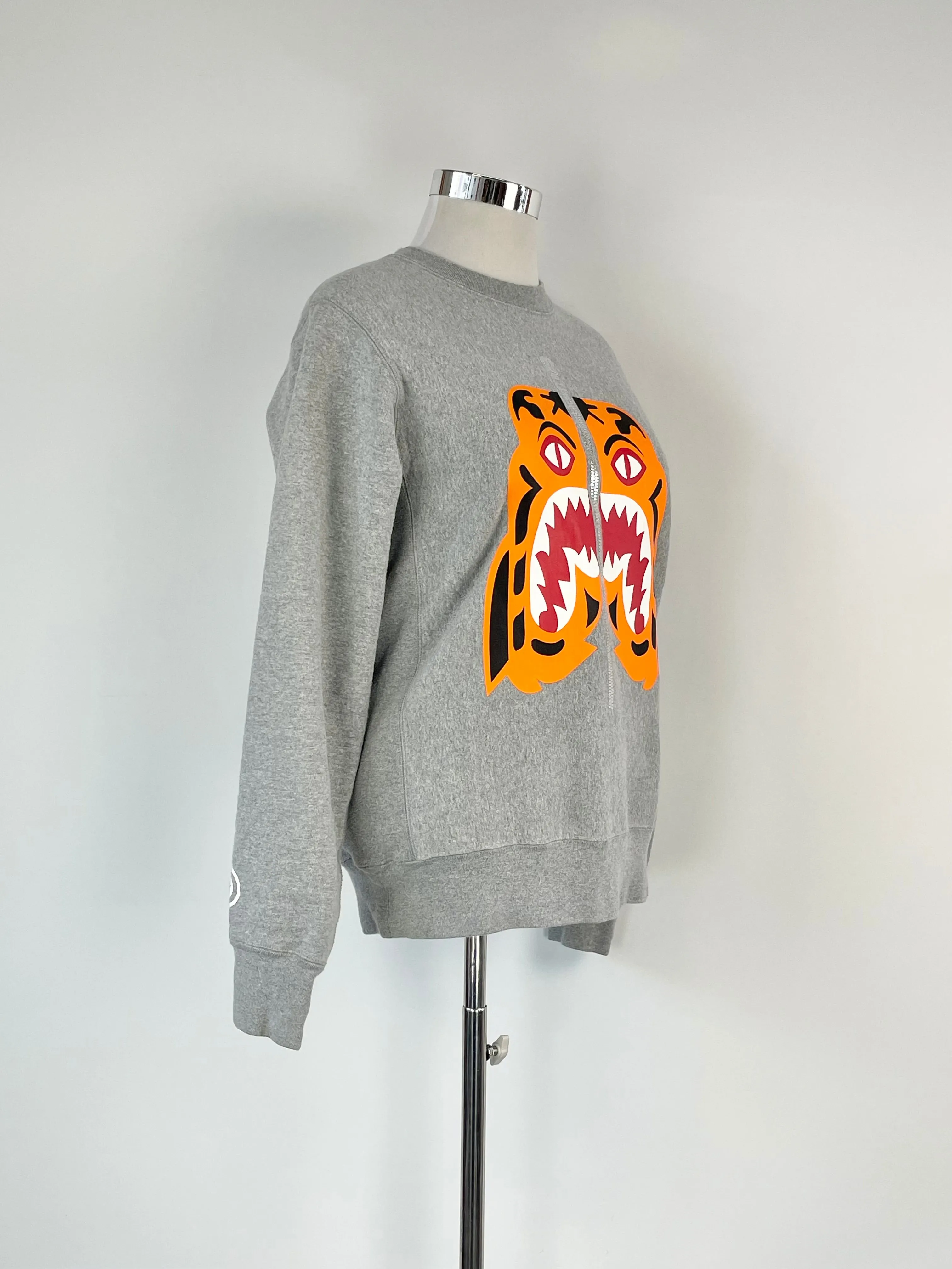 A Bathing Ape Grey Tiger Print Sweatshirt - L