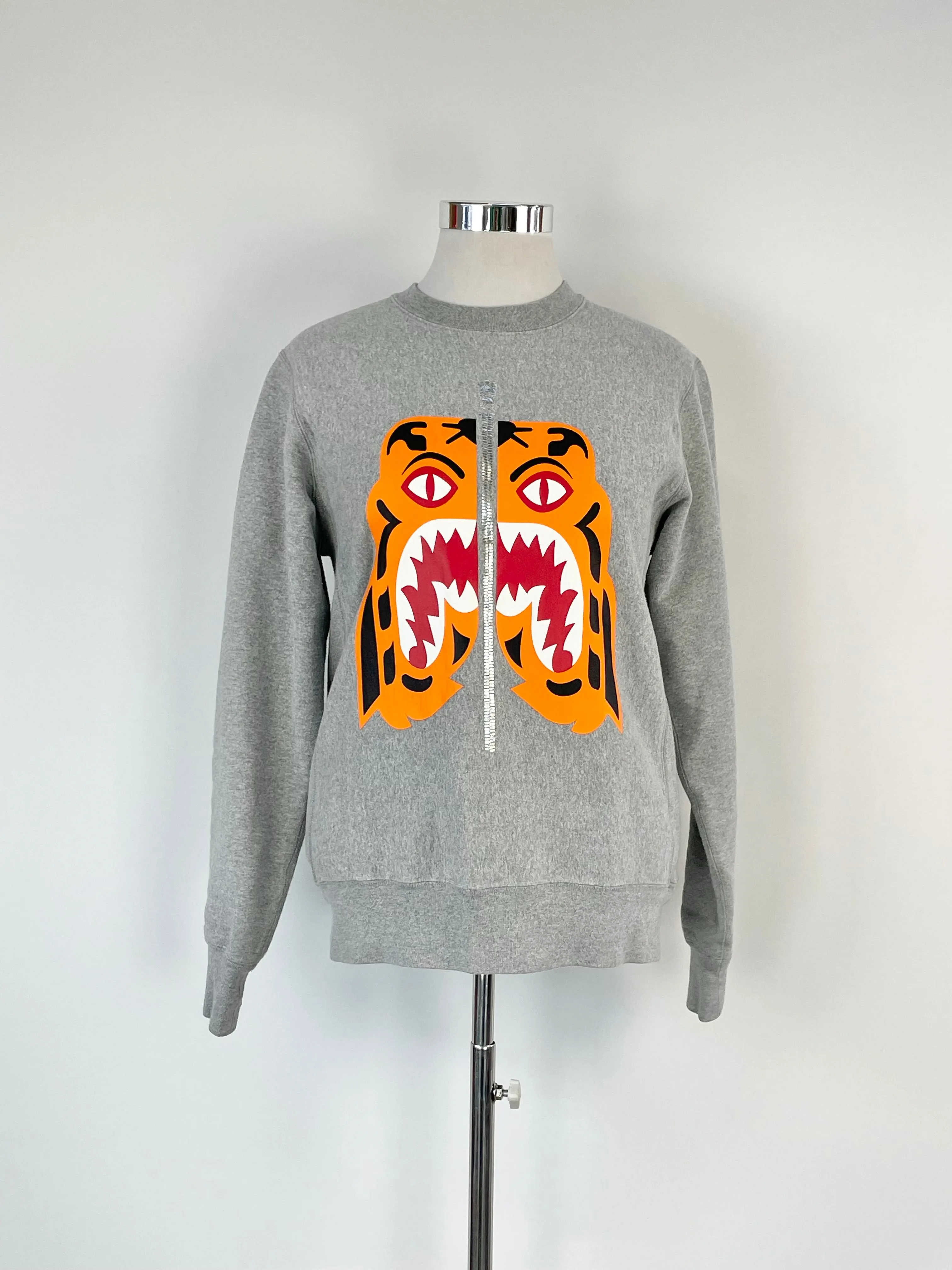 A Bathing Ape Grey Tiger Print Sweatshirt - L