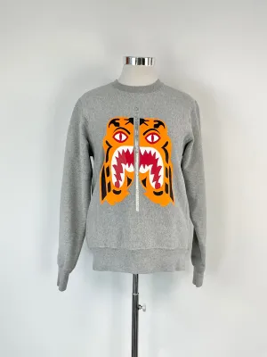 A Bathing Ape Grey Tiger Print Sweatshirt - L