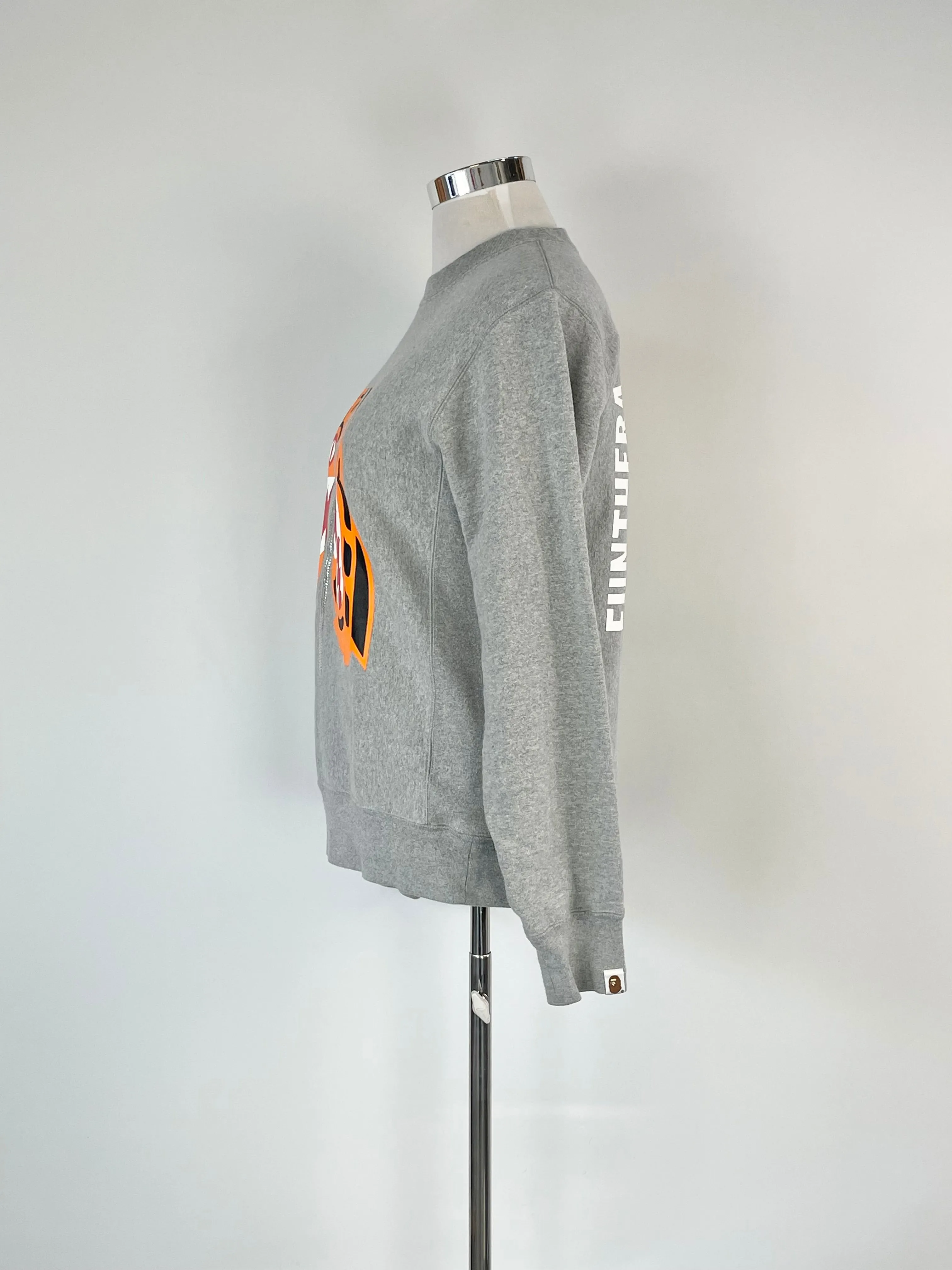 A Bathing Ape Grey Tiger Print Sweatshirt - L
