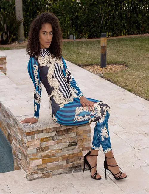 Alena - Pearly Striped Long Sleeve Jumpsuit