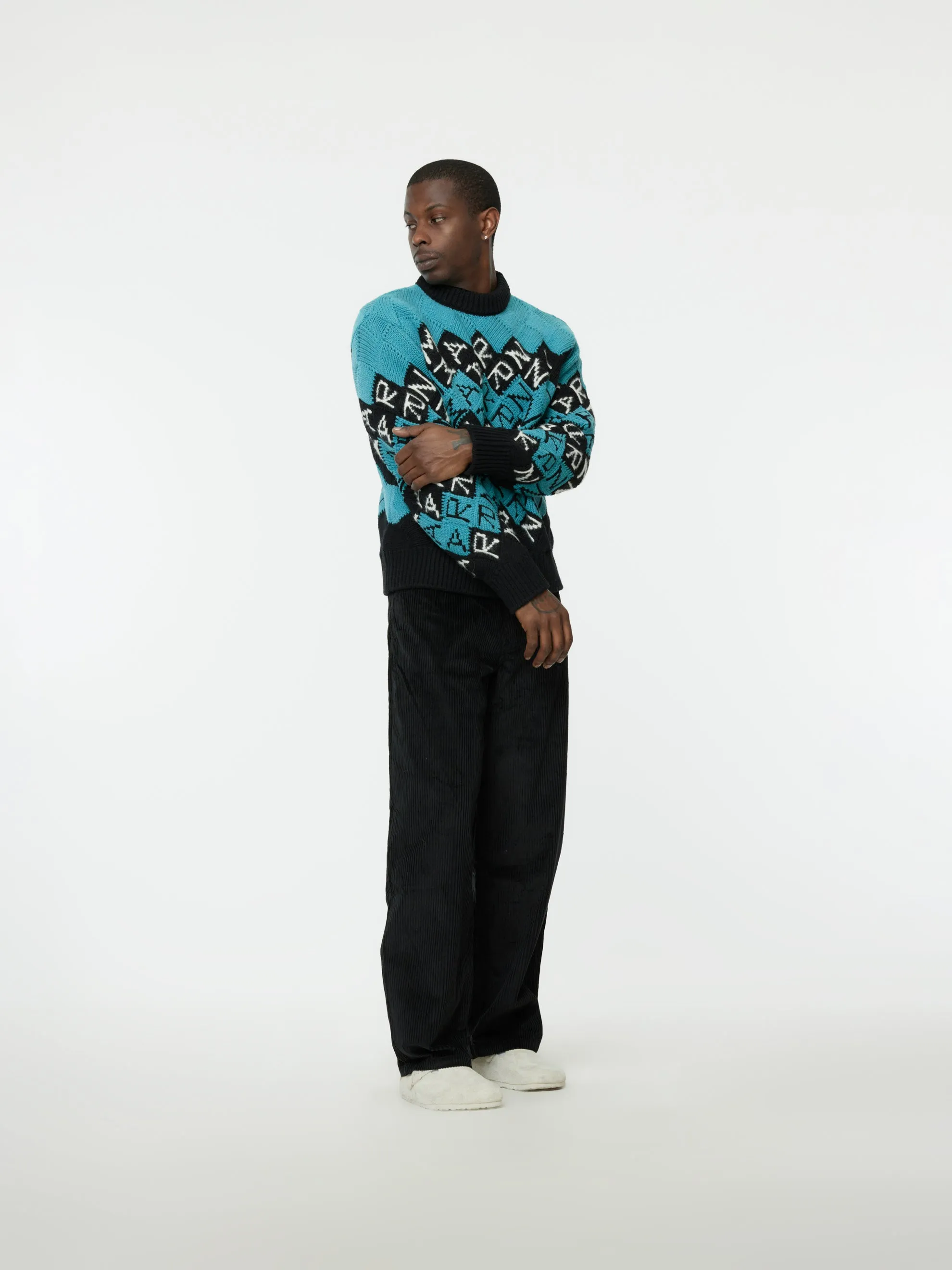 All Over Block Roundneck Sweater (Black)
