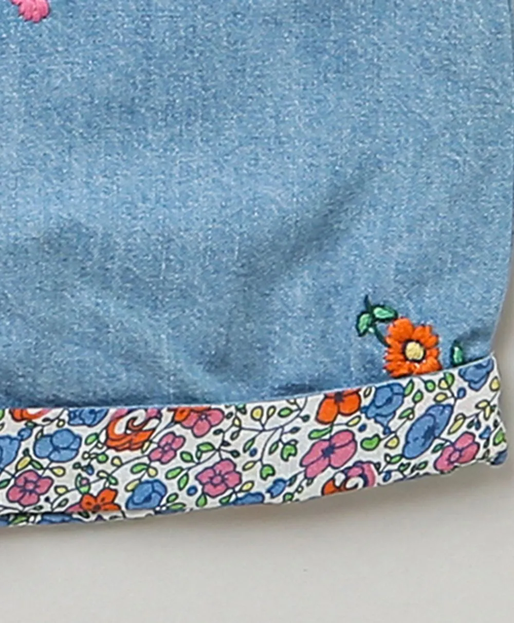 All-over Floral Embroidery Denim Dungaree