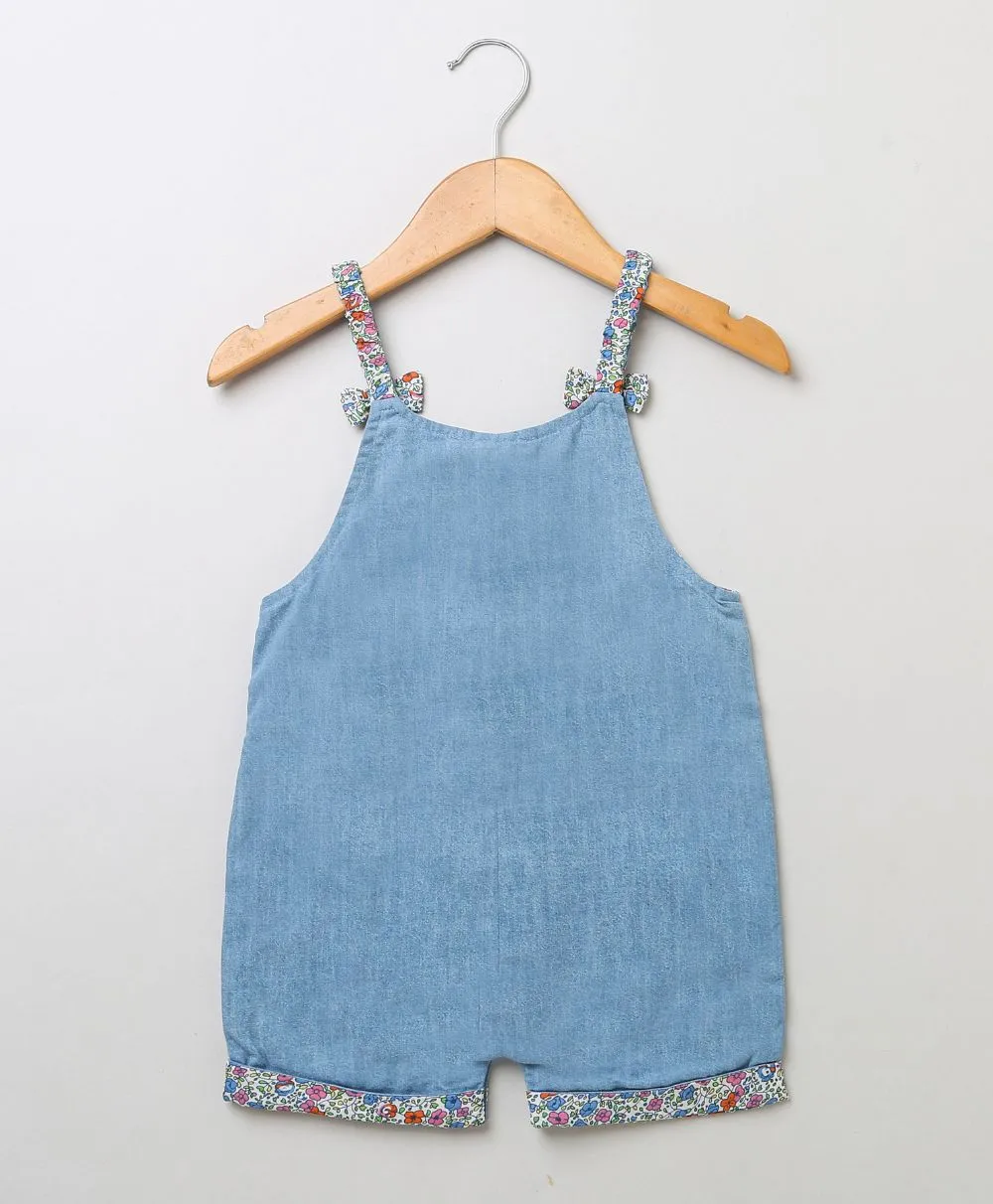 All-over Floral Embroidery Denim Dungaree