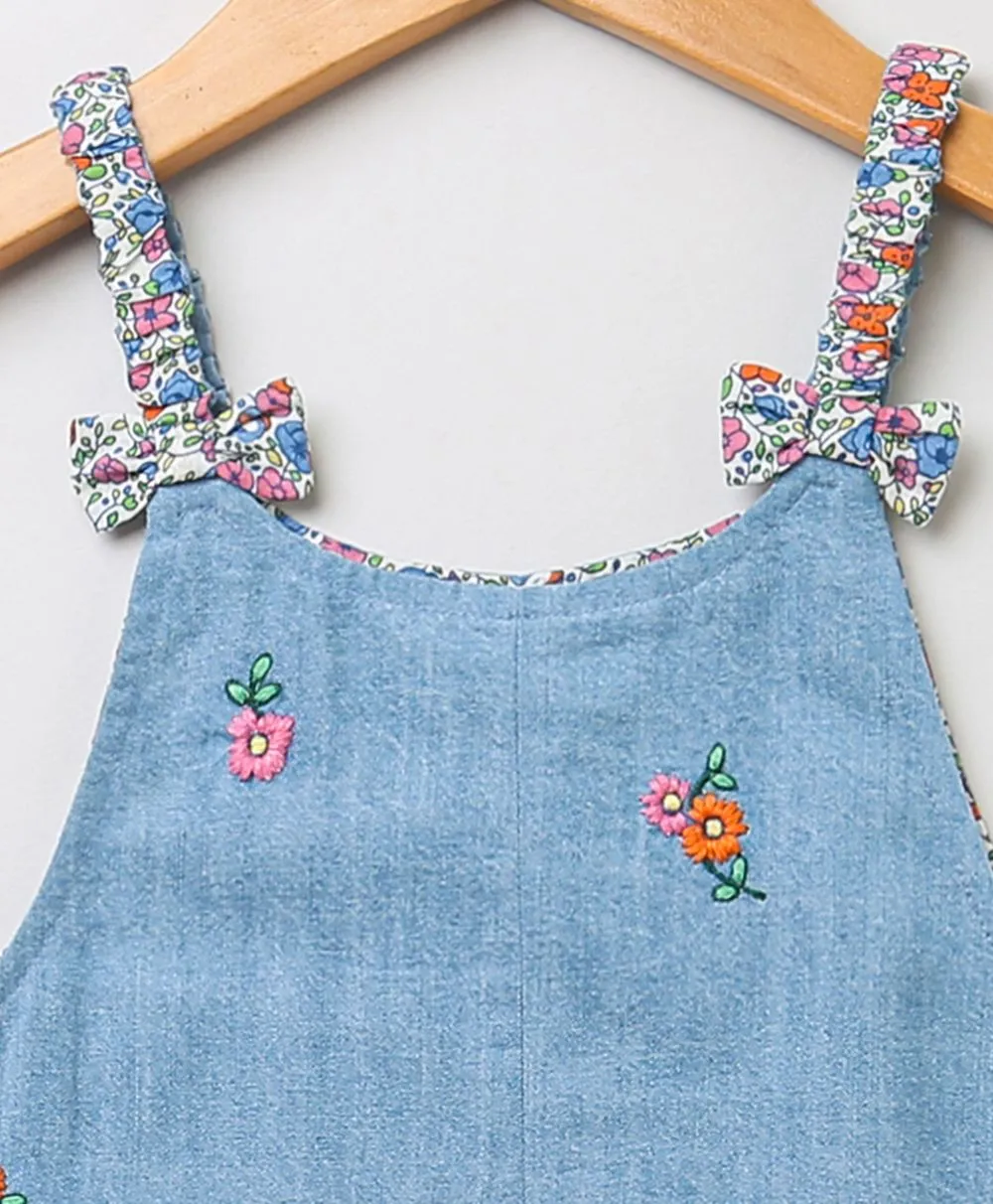 All-over Floral Embroidery Denim Dungaree