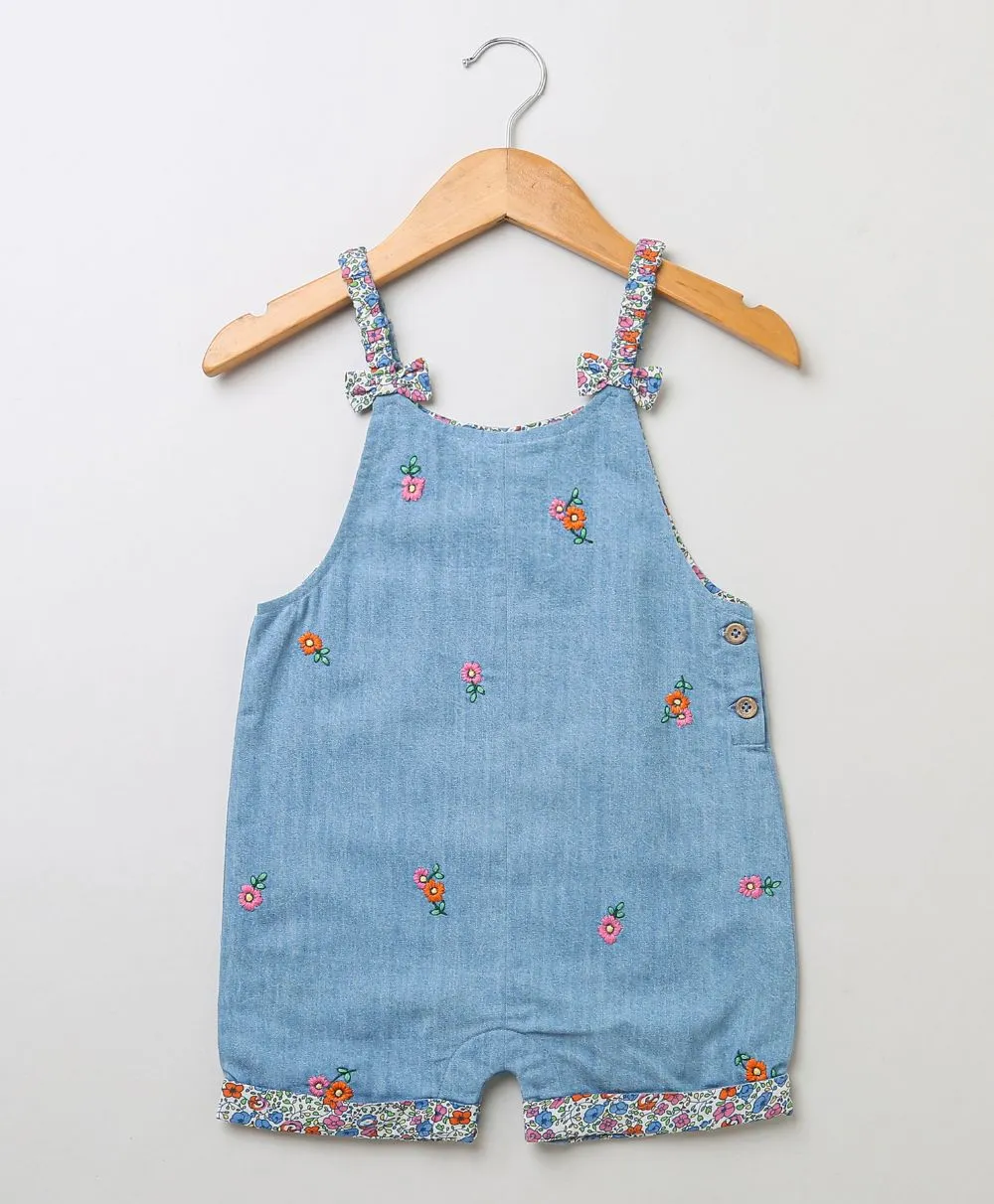 All-over Floral Embroidery Denim Dungaree