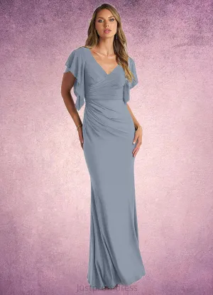 Angie A-Line Ruched Luxe Knit Floor-Length Dress dusty blue HHP0022735
