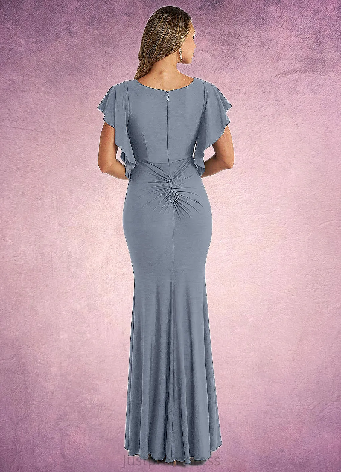 Angie A-Line Ruched Luxe Knit Floor-Length Dress dusty blue HHP0022735