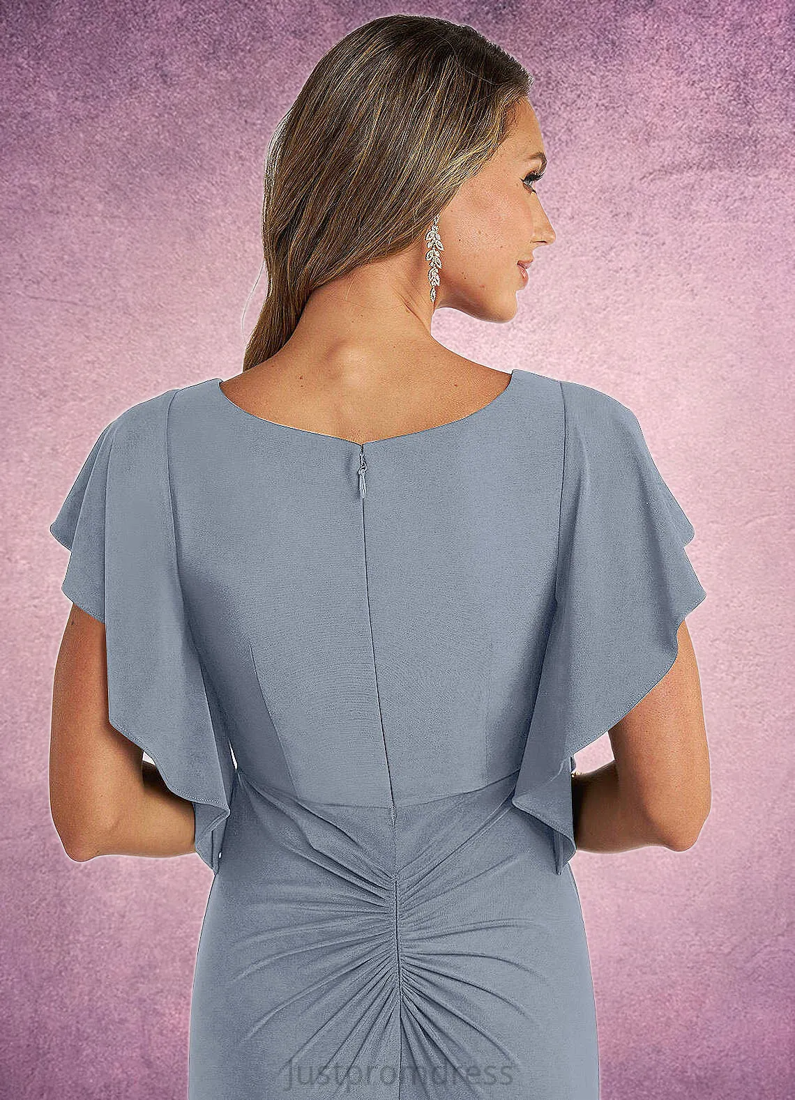 Angie A-Line Ruched Luxe Knit Floor-Length Dress dusty blue HHP0022735