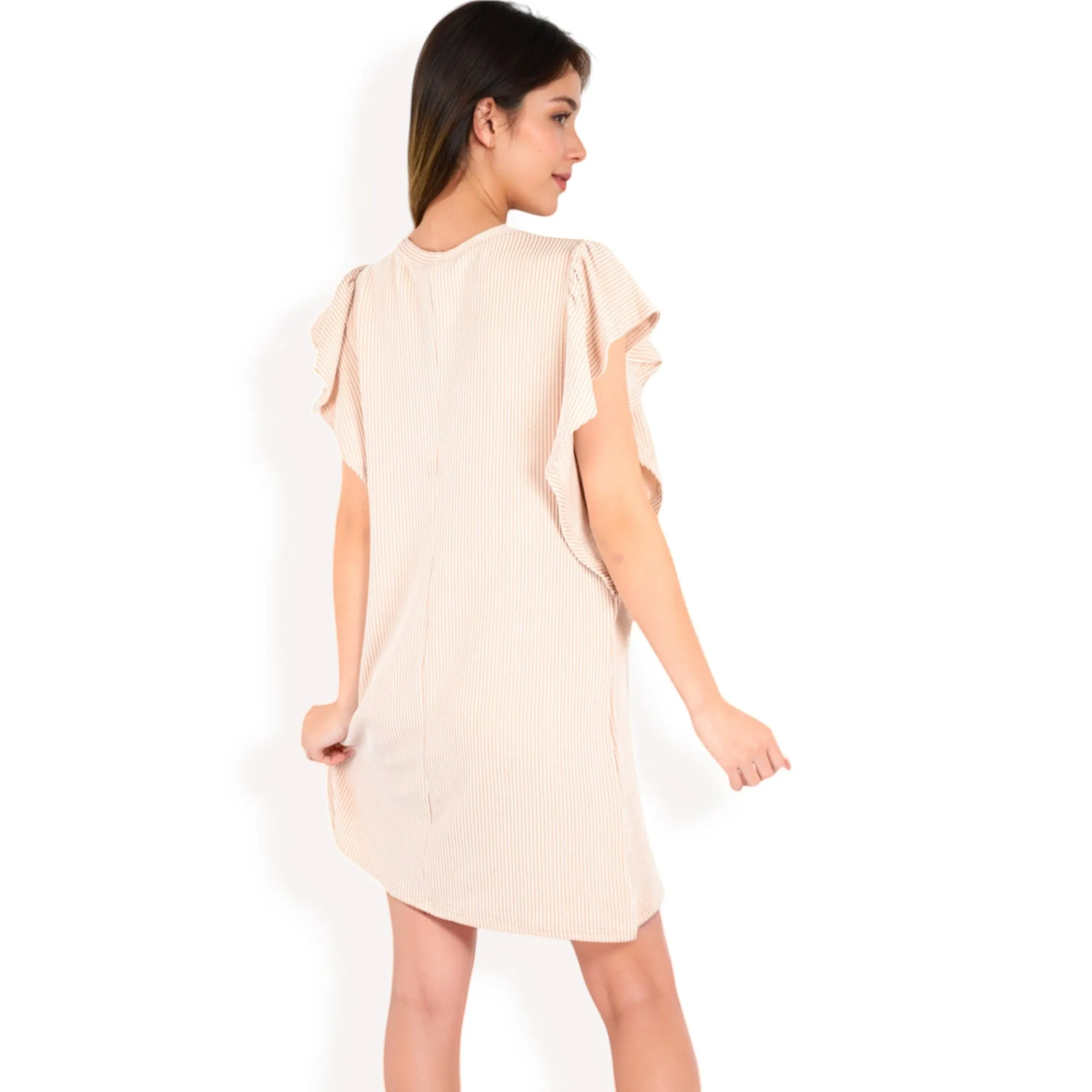 Anna-Kaci Women's Ruffle Sleeve Textured Knit Mini Shift Dress