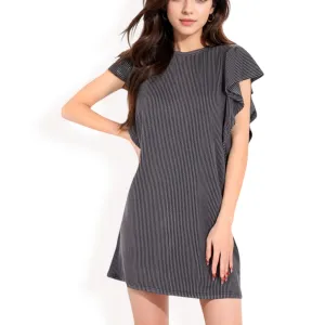 Anna-Kaci Women's Ruffle Sleeve Textured Knit Mini Shift Dress