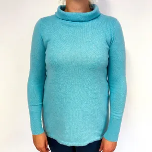 Aqua Green Cashmere Funnel Neck Jumper Large