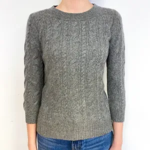 Ash Grey Cable Cashmere Crew Neck Jumper Extra Small
