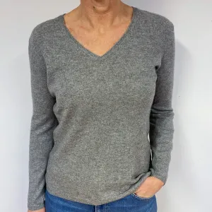 Ash Grey Cashmere V-Neck Jumper Medium