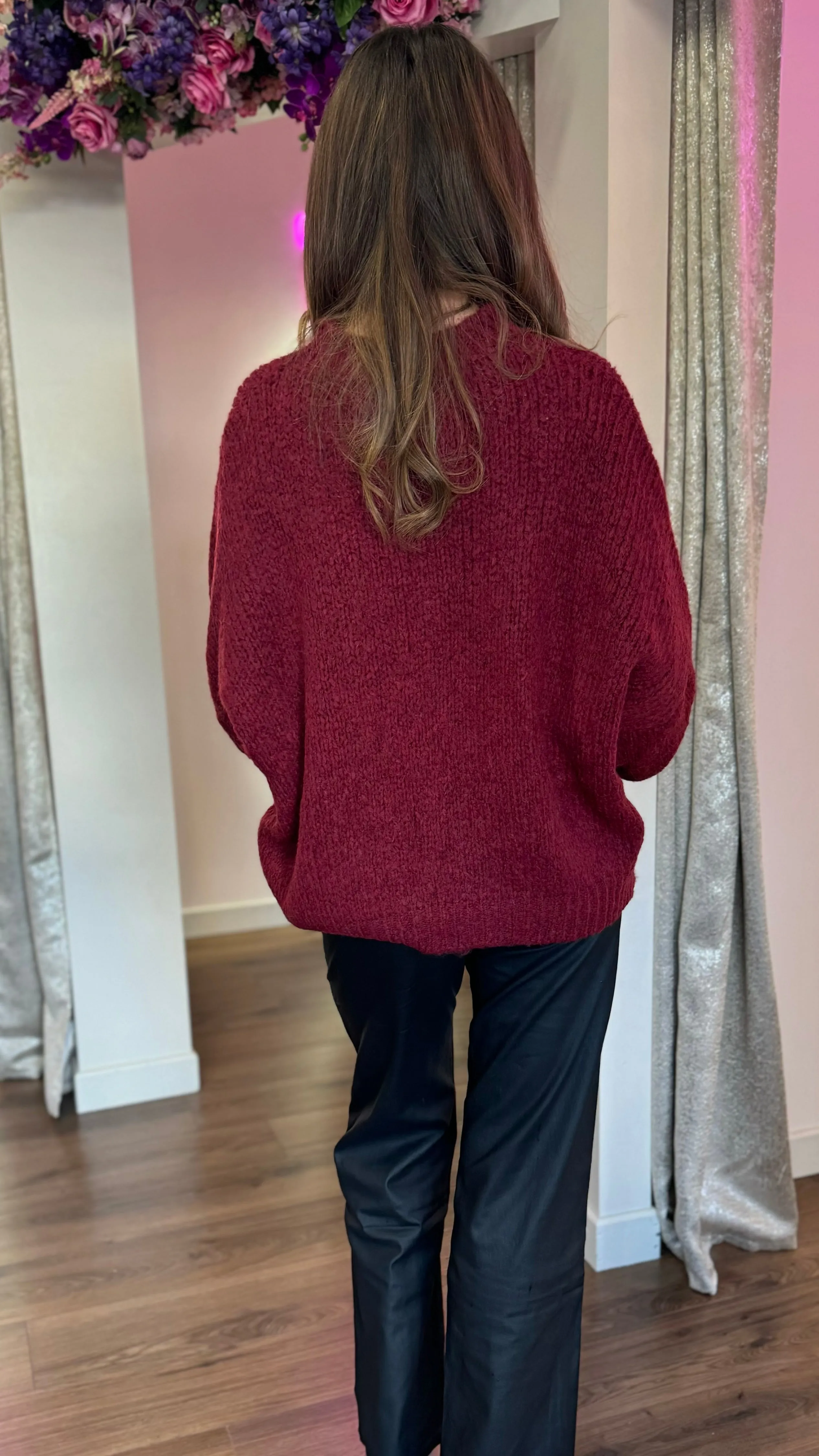 Aston Burgundy Chunky Knit Jumper
