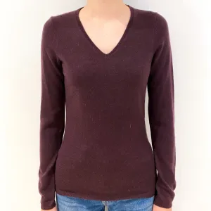Aubergine Purple Cashmere V-Neck Jumper Extra Small
