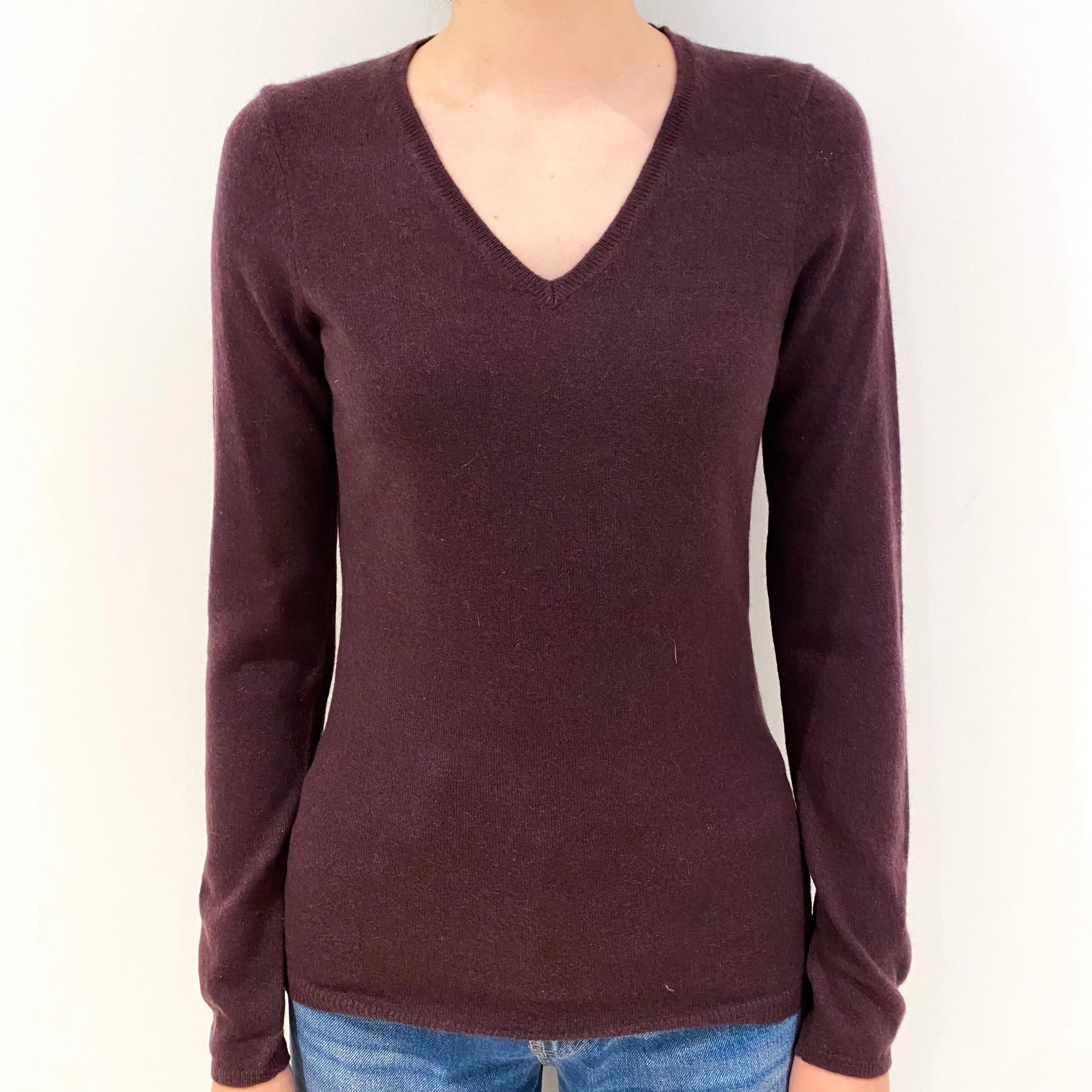 Aubergine Purple Cashmere V-Neck Jumper Extra Small