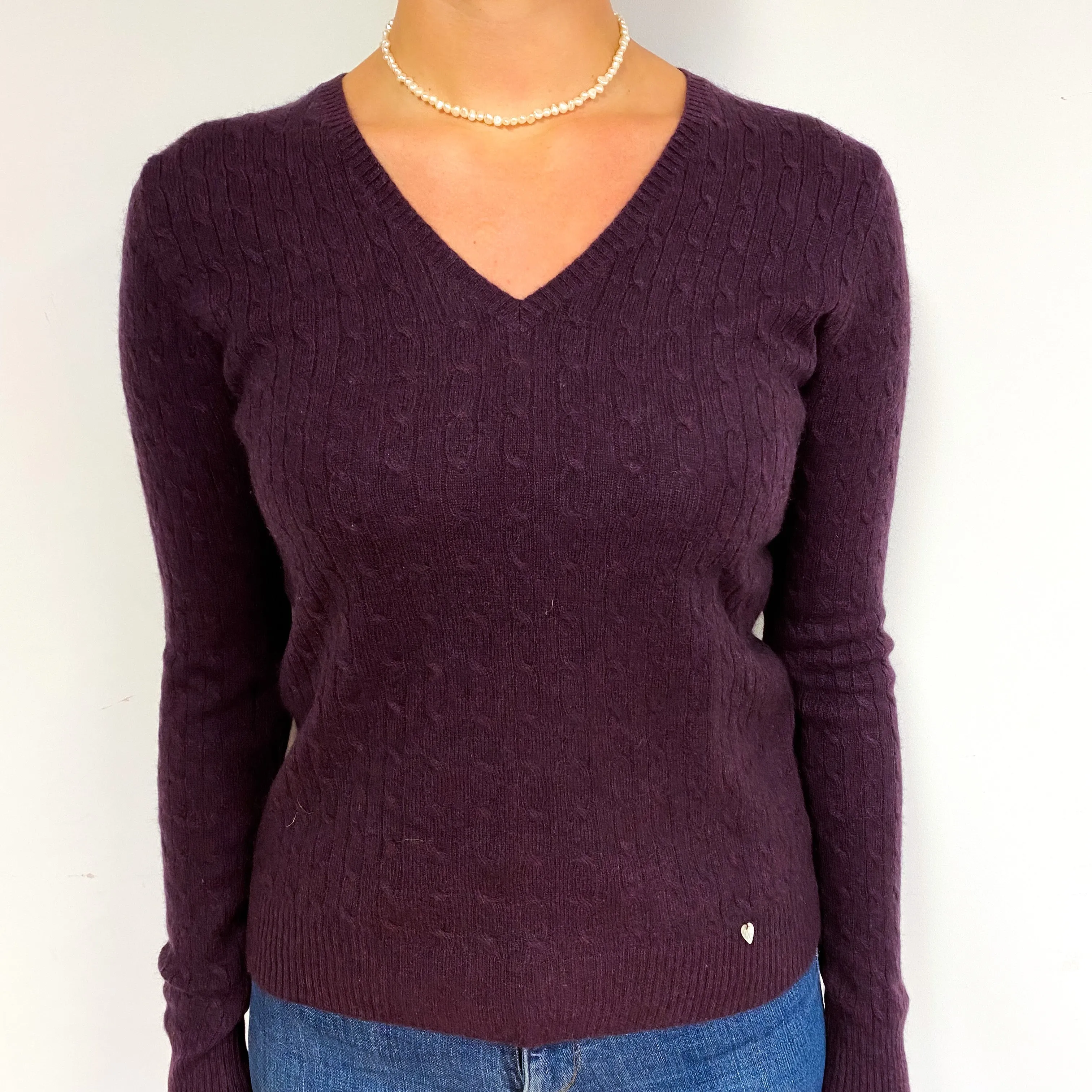 Aubergine Purple Cashmere V-Neck Jumper Small