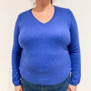 Azure Blue Cashmere V-Neck Jumper Extra Large