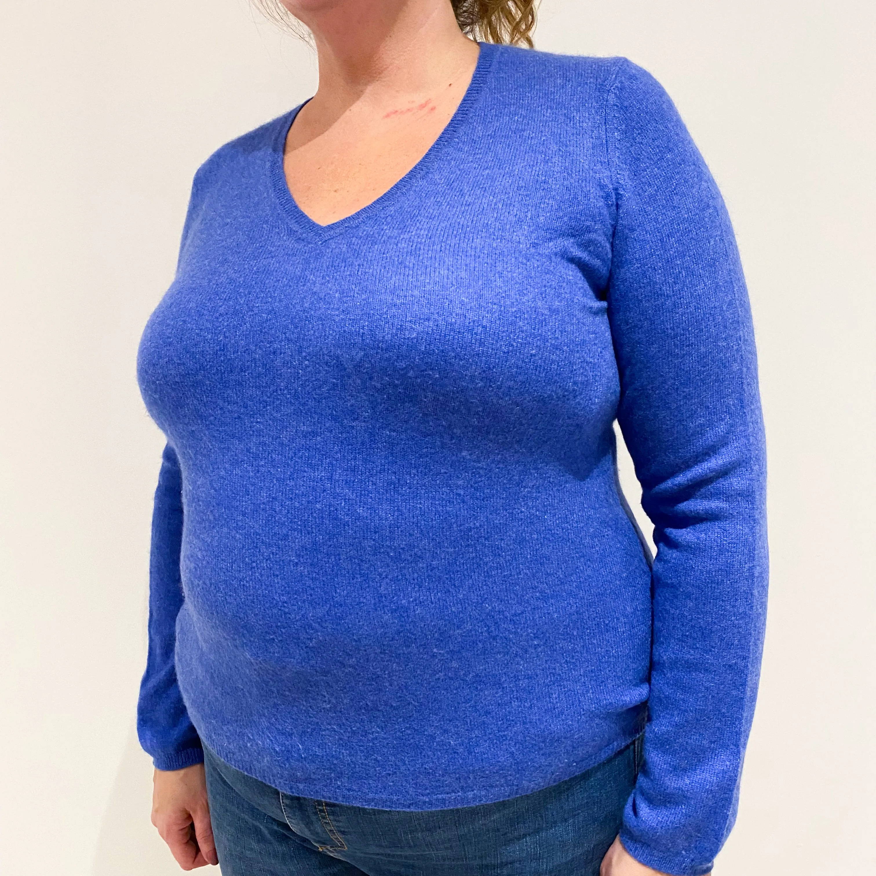 Azure Blue Cashmere V-Neck Jumper Extra Large