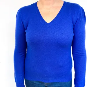 Azure Blue Cashmere V-Neck Jumper Large