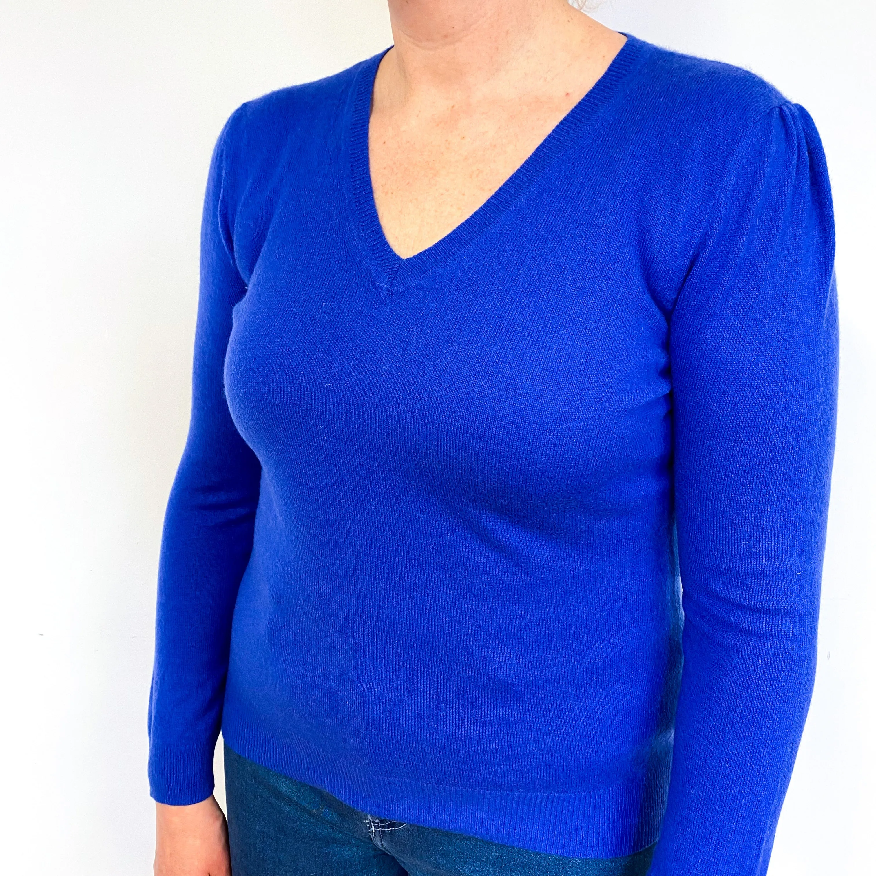 Azure Blue Cashmere V-Neck Jumper Large