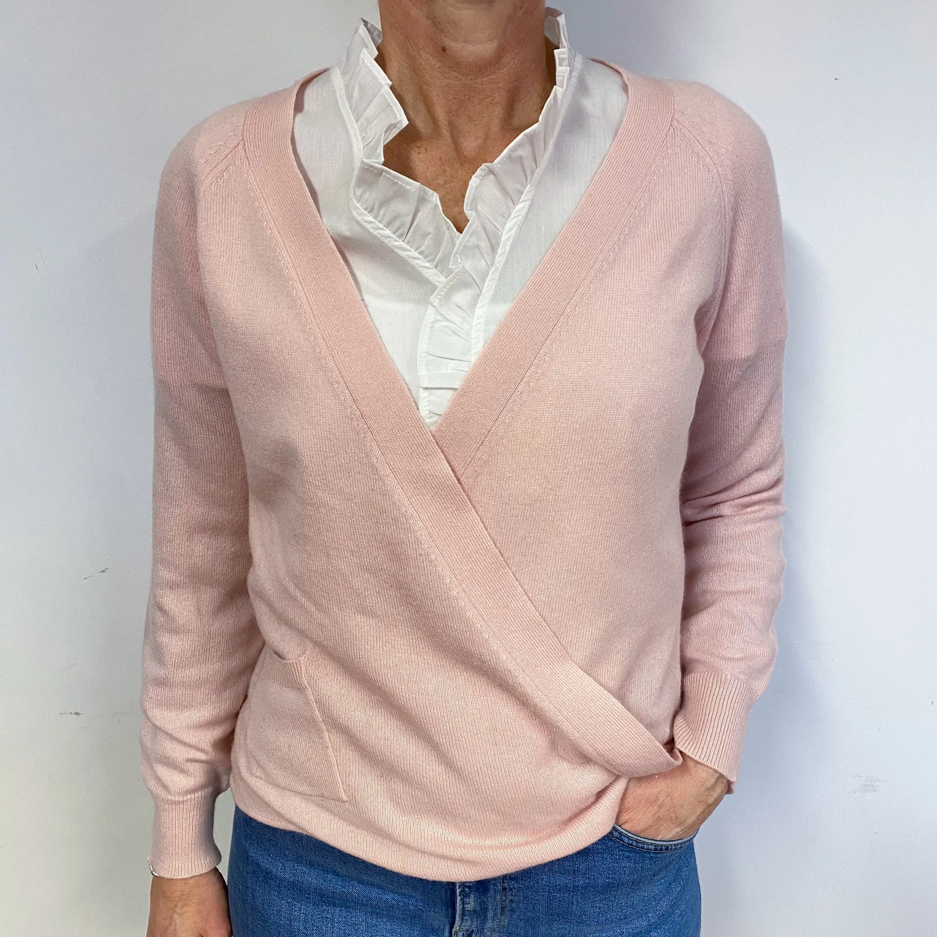 Baby Pink Mock Wrap Cashmere Cardigan Medium