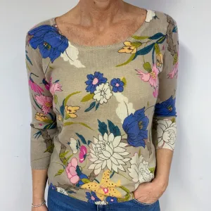 Beige Floral Cashmere Scoop Neck Jumper Medium
