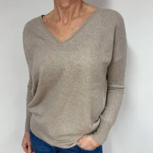 Biscuit Beige Cashmere V-Neck Jumper Medium