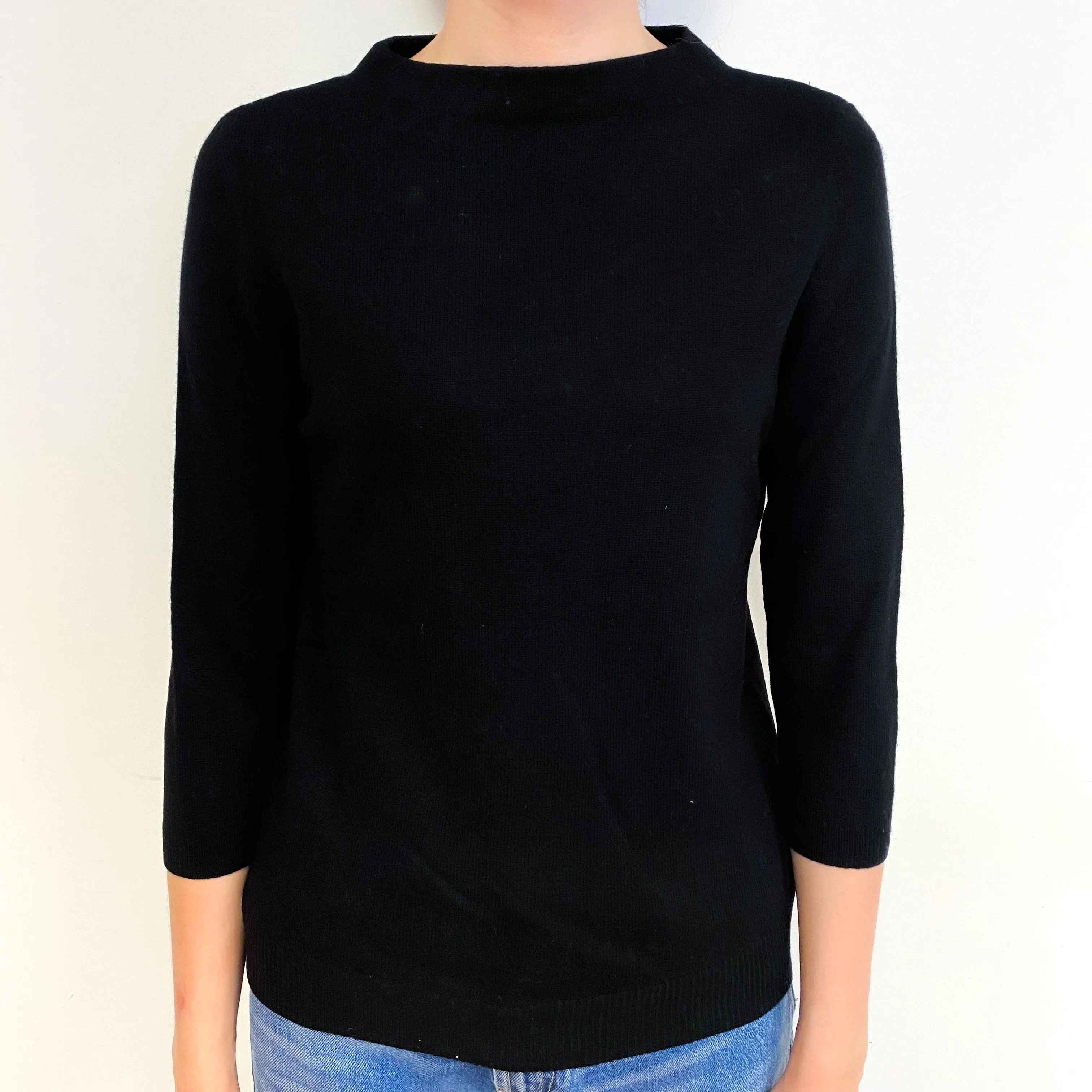 Black 3/4 Sleeve Cashmere Boat Neck Jumper Extra Small/Petite
