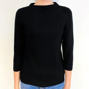 Black 3/4 Sleeve Cashmere Boat Neck Jumper Extra Small/Petite