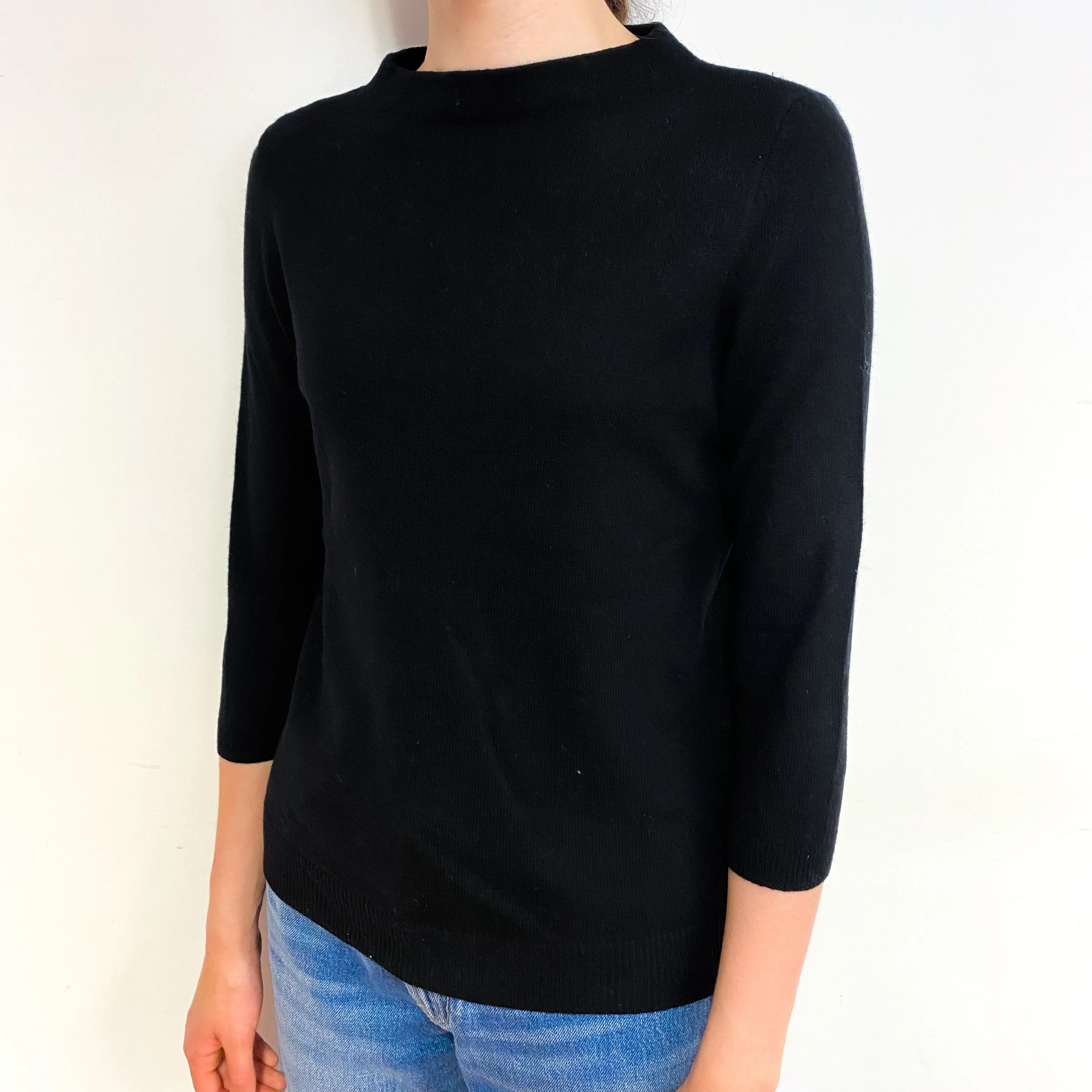 Black 3/4 Sleeve Cashmere Boat Neck Jumper Extra Small/Petite