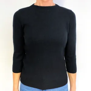 Black 3/4 Sleeve Cashmere High Crew Neck Jumper Medium