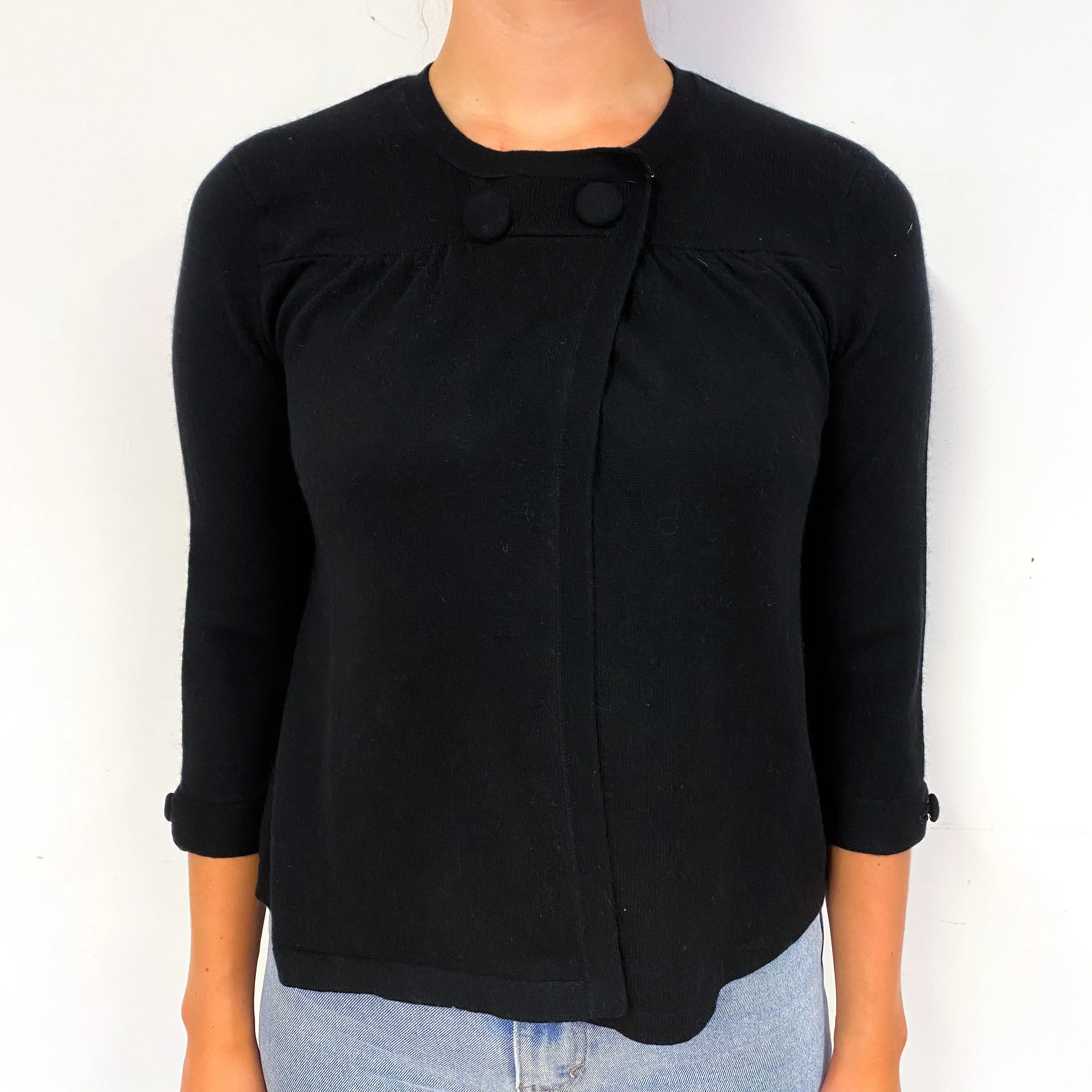 Black 3/4 Sleeved Cashmere Crew Neck Jumper Small