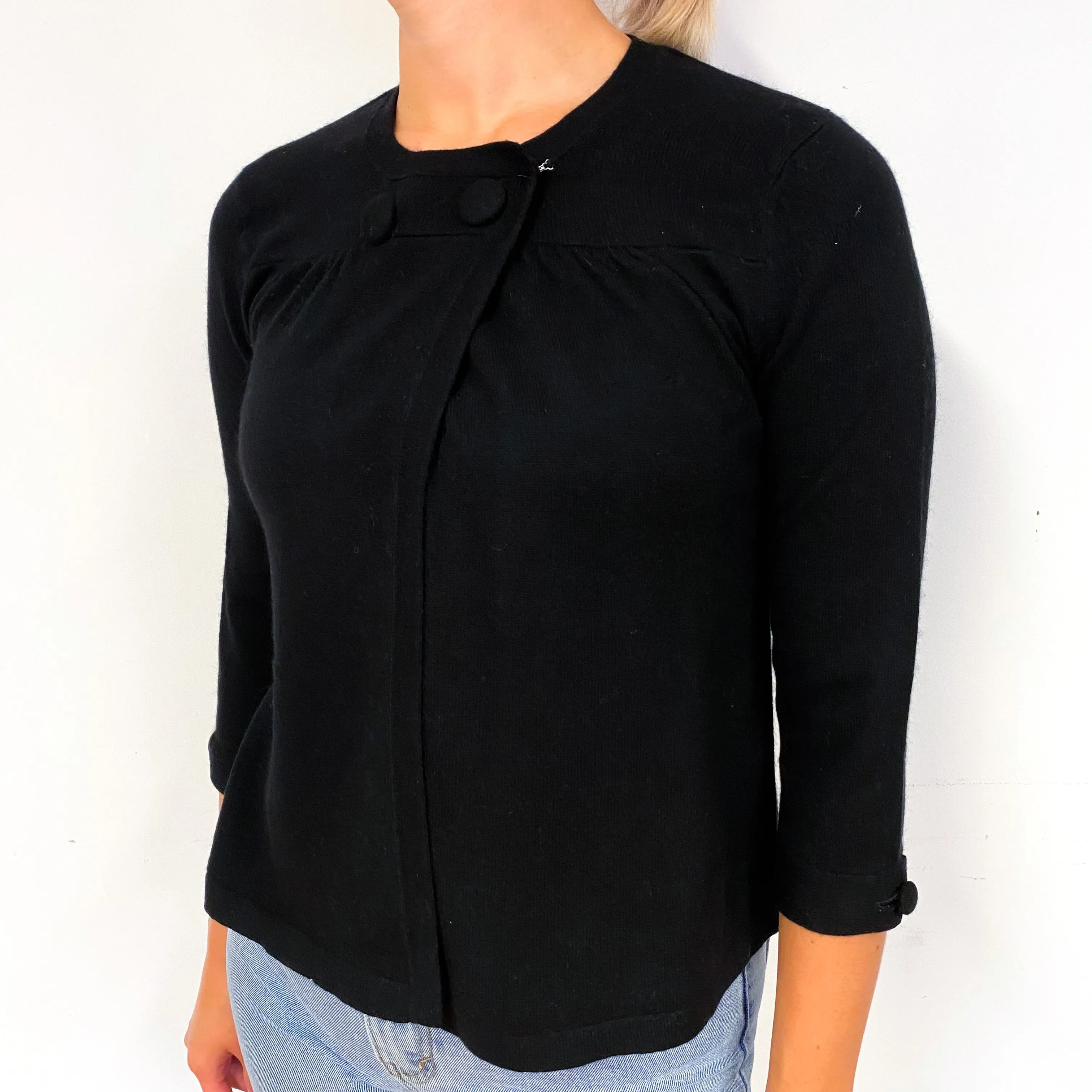 Black 3/4 Sleeved Cashmere Crew Neck Jumper Small