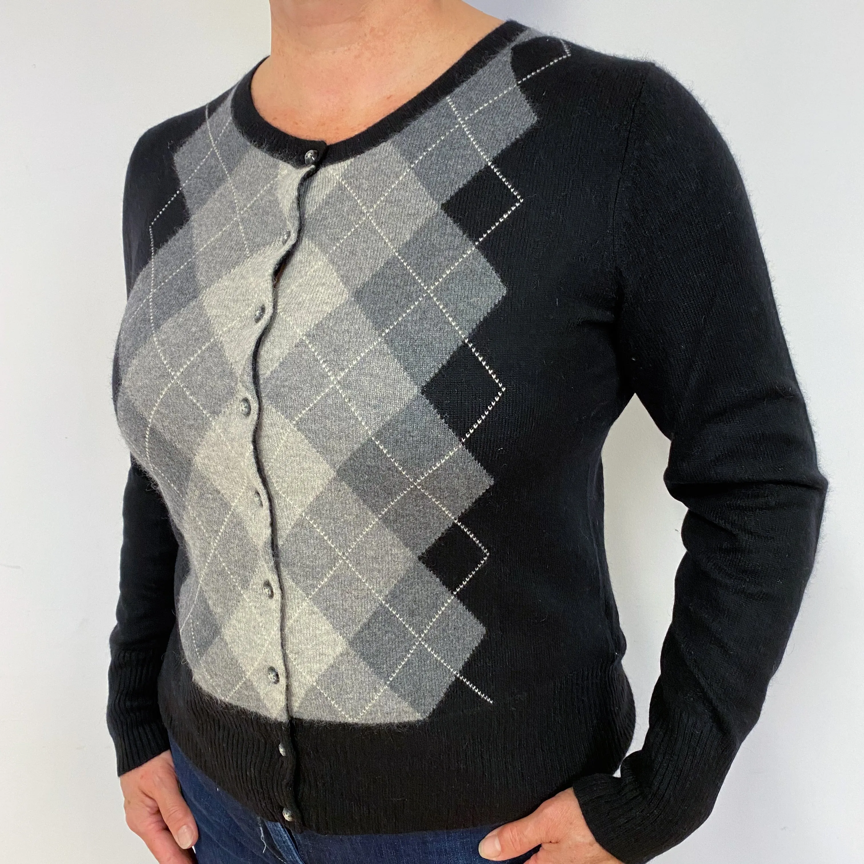 Black & Grey Diamond Cashmere Cardigan Large