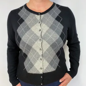 Black & Grey Diamond Cashmere Cardigan Large