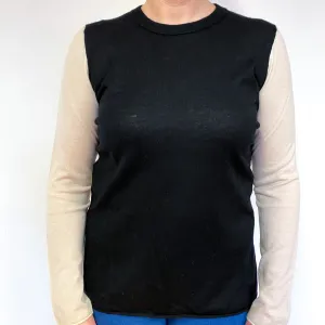 Black and Ivory Fine Knit Cashmere Crew Neck Jumper Large
