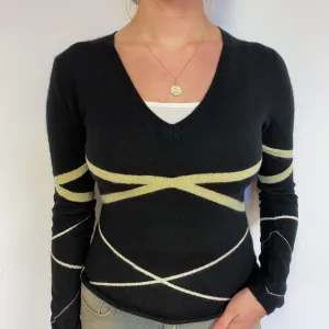 Black and Yellow Cashmere V-Neck Jumper Small