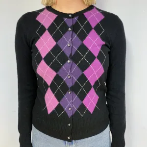 Black Argyle Cashmere Cardigan Small