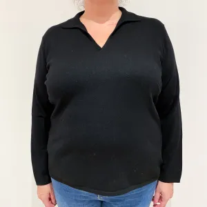 Black Cashmere Collared V-Neck Jumper Extra Large