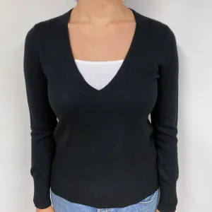 Black Cashmere Low V-Neck Jumper Small