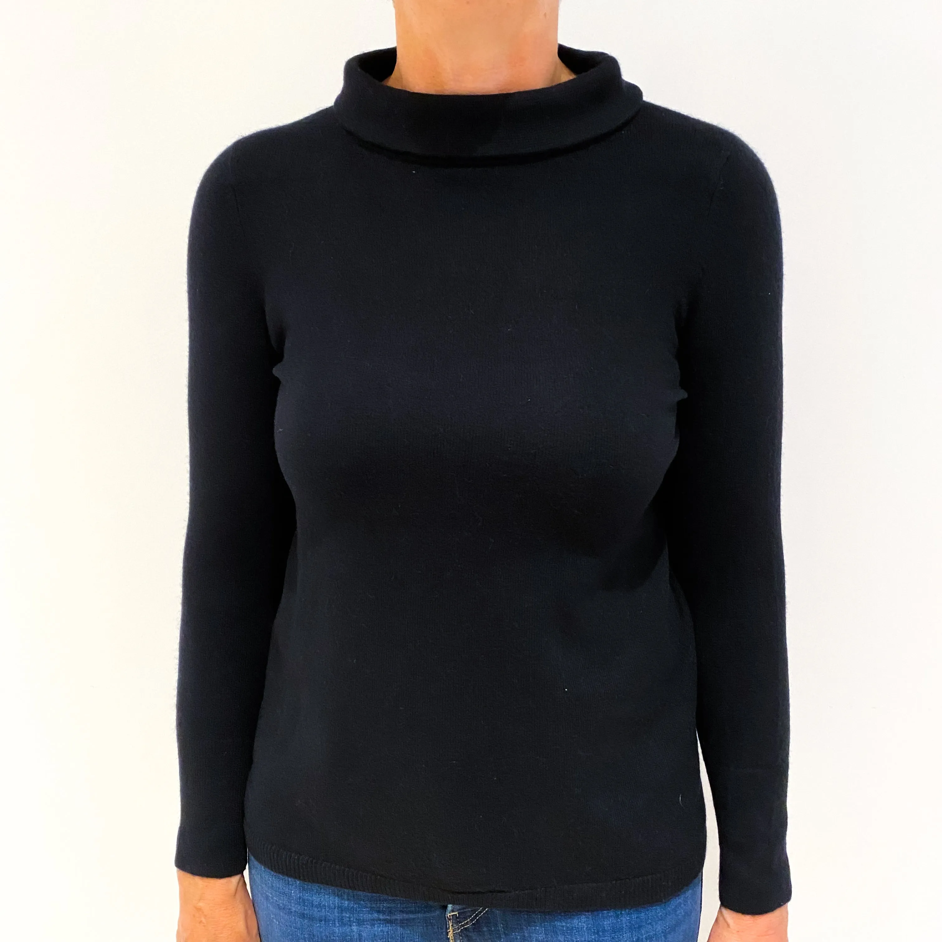 Black Cashmere Polo Neck Jumper Medium Petite