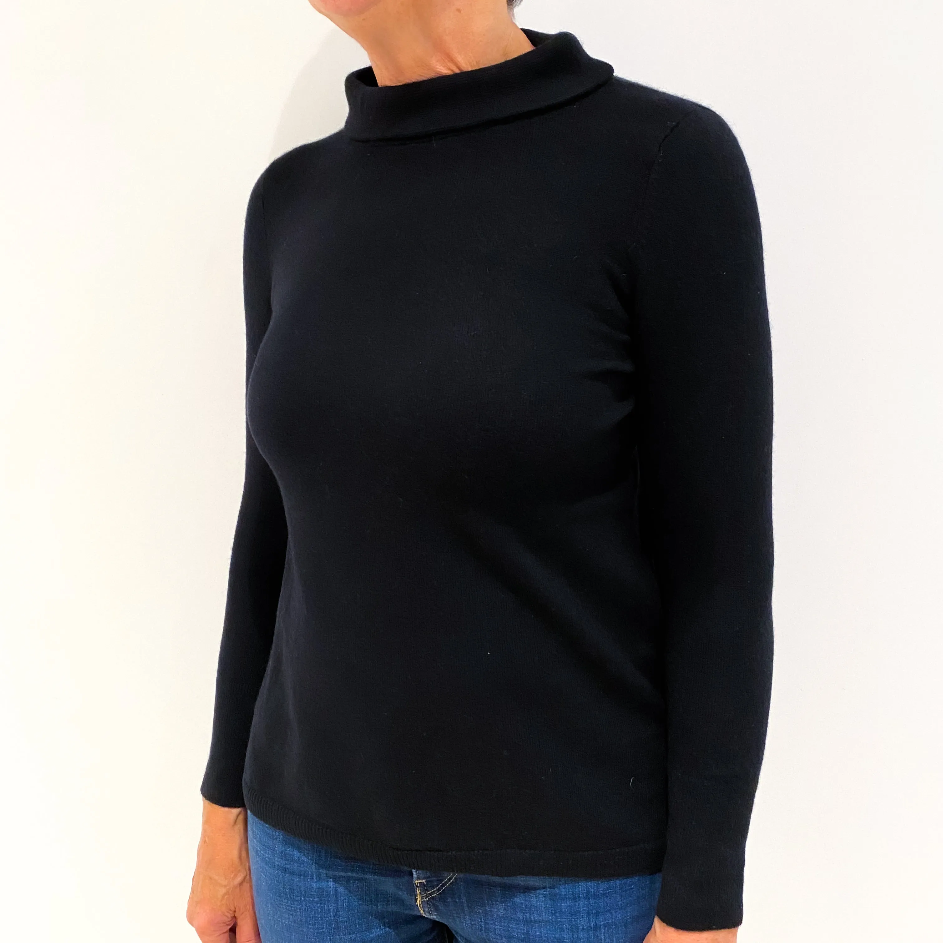Black Cashmere Polo Neck Jumper Medium Petite