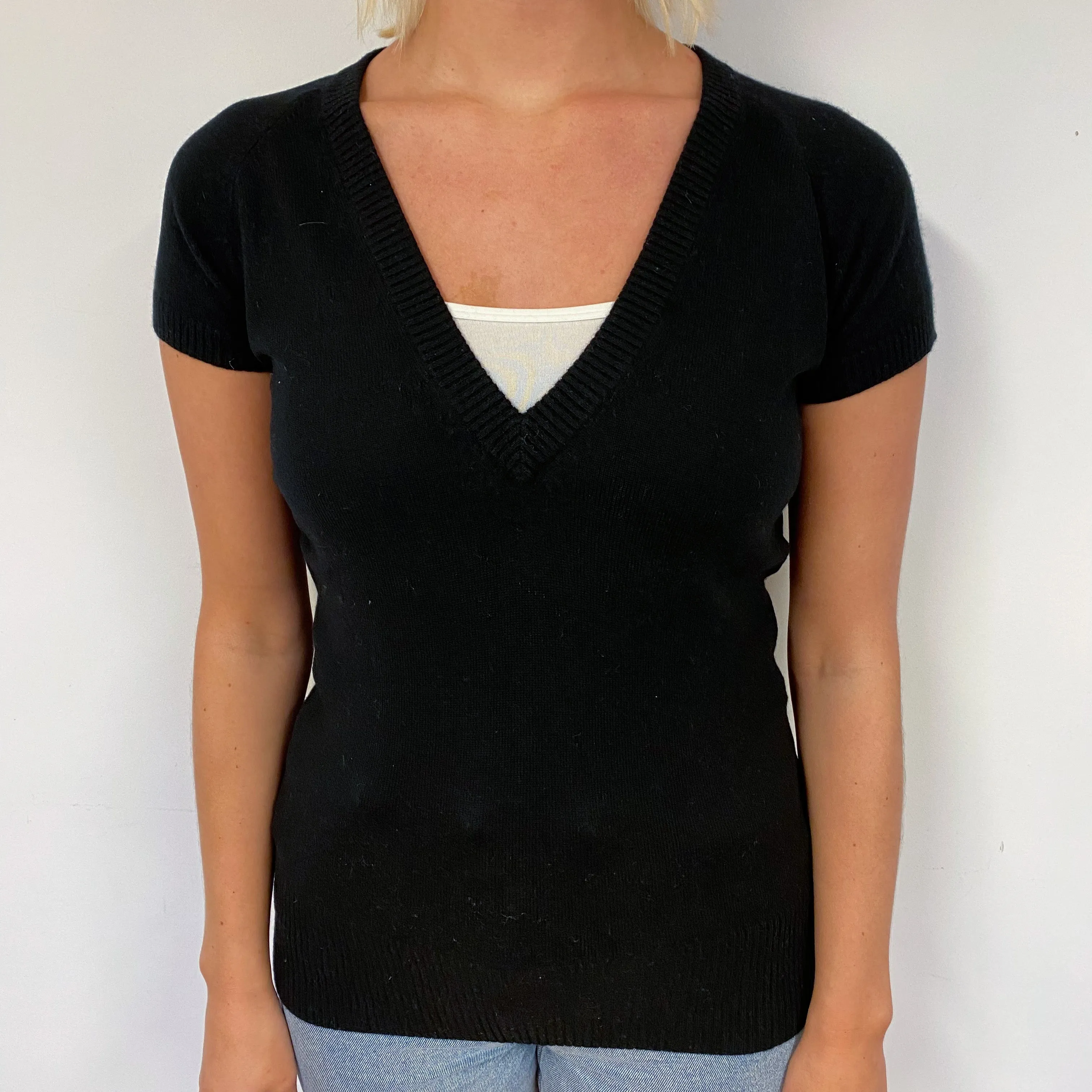 Black Cashmere Short Sleeve Jumper Small