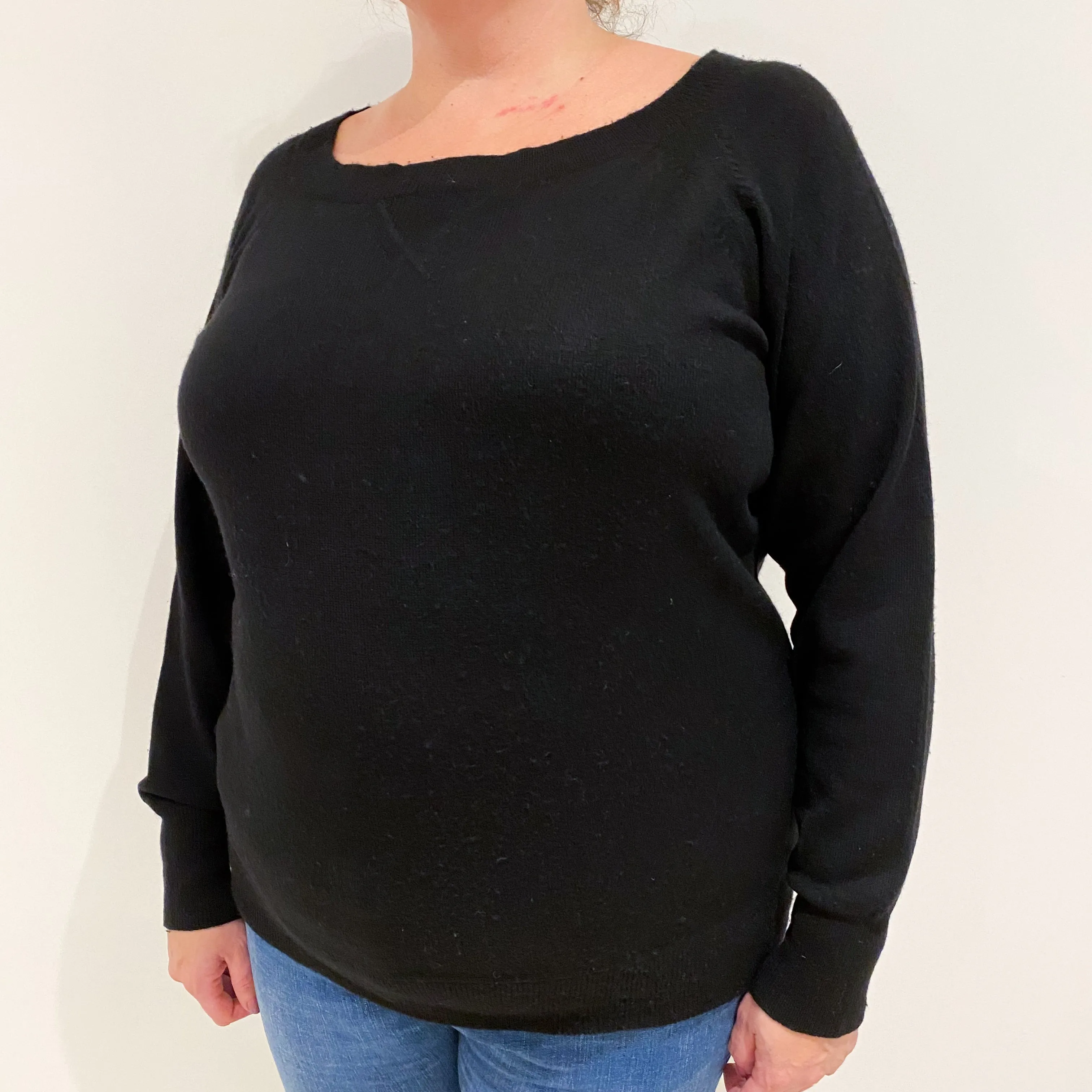 Black Cashmere Slash Crew Neck Jumper Extra Large