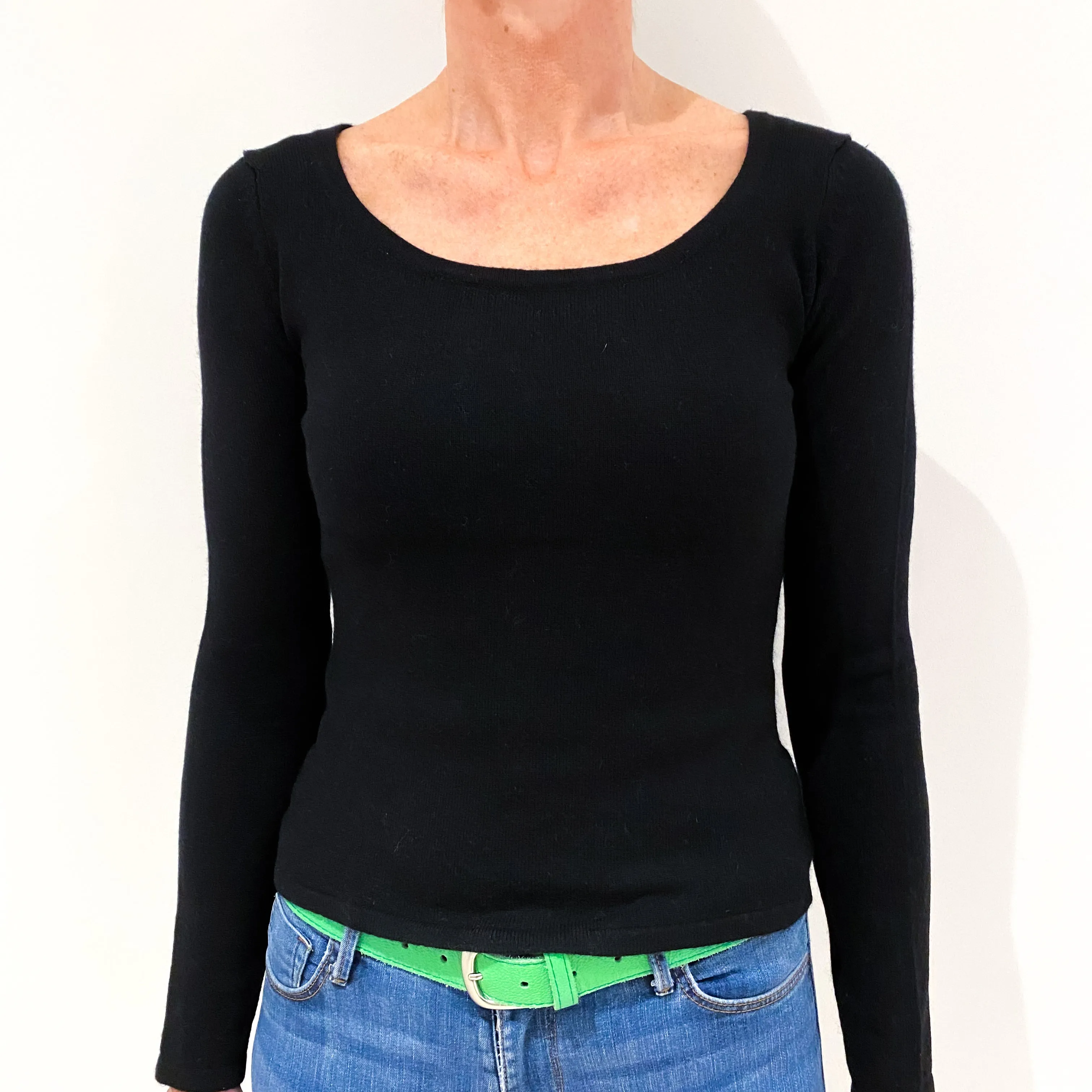Black Cashmere Wide Crew Neck Jumper Small Petite