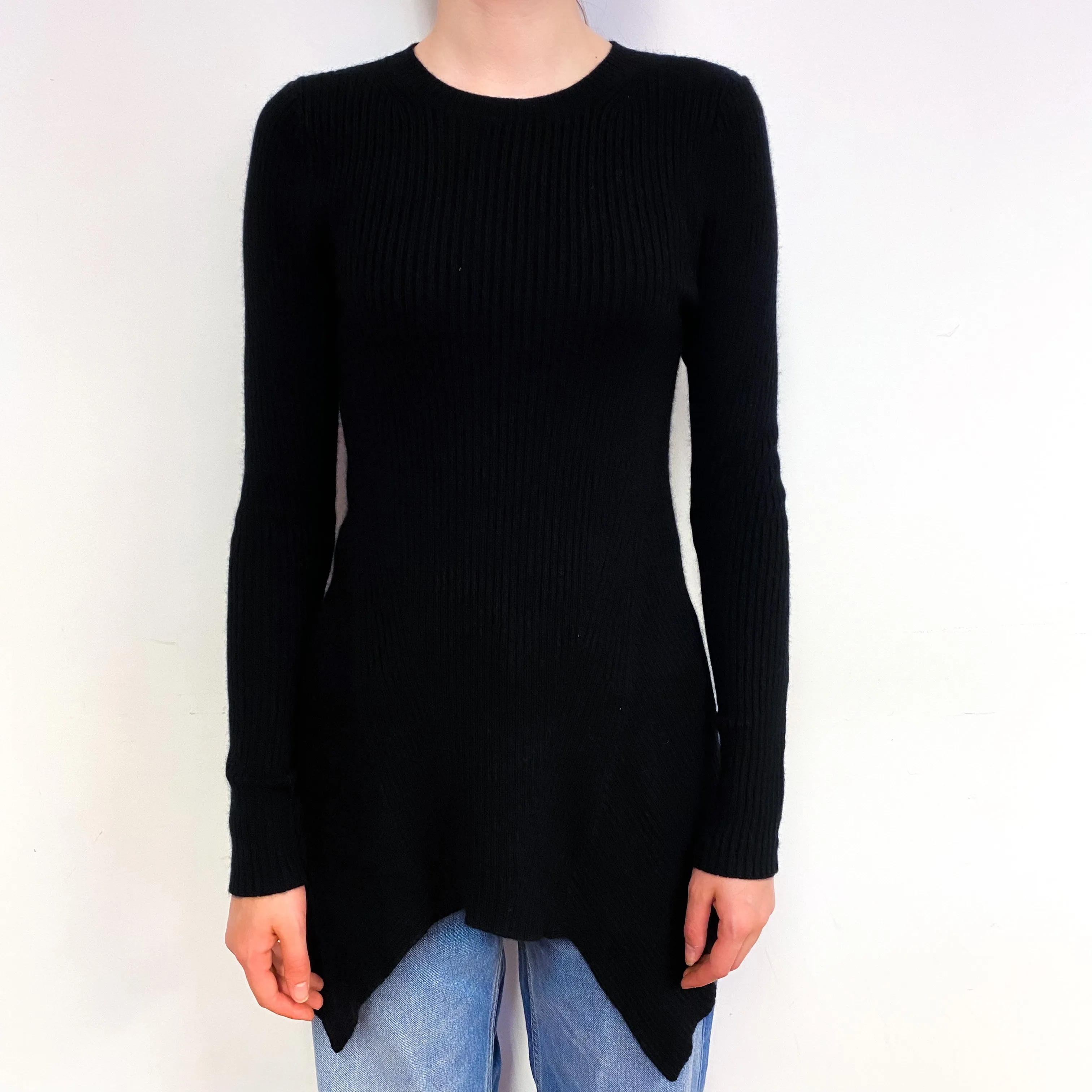 Black Concave Hem Cashmere Crew Neck Jumper Extra Small