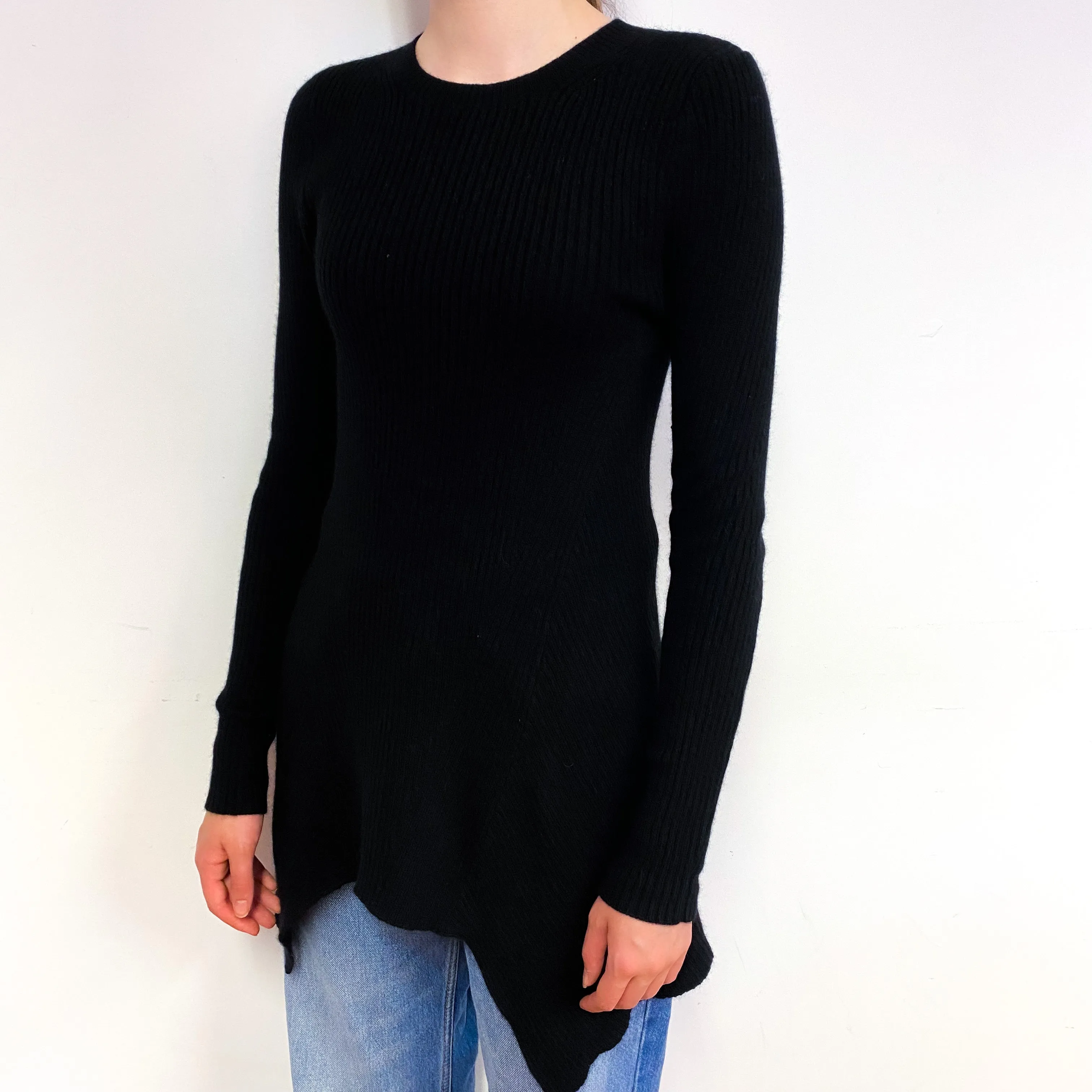 Black Concave Hem Cashmere Crew Neck Jumper Extra Small