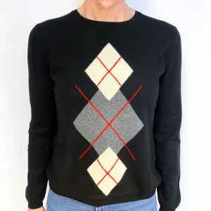 Black Cream Diamond Cashmere Crew Neck Jumper Medium